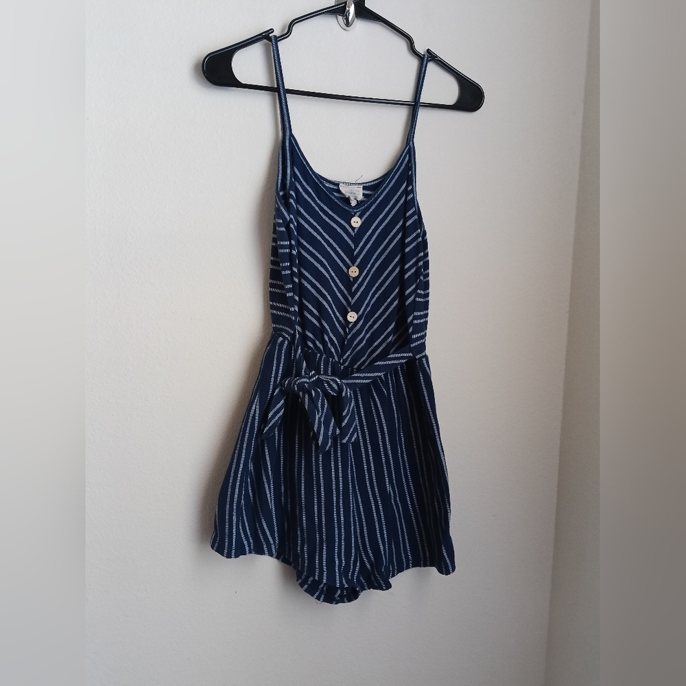 Caution To The Wind Romper Women Striped Navy & White Casual Academia Dinner Y2K